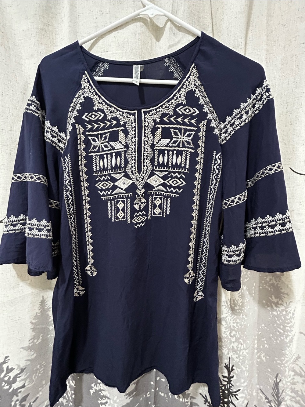 Monoreno Navy Tunic with White Embroidery